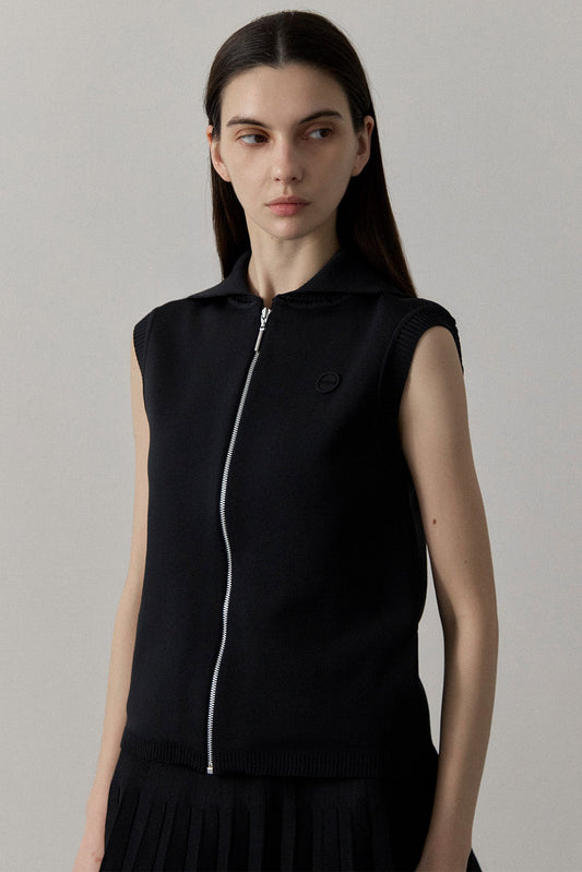 RECYCLED SMOOTH-KNIT VEST - Black