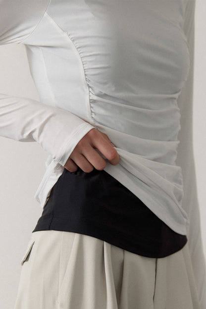 MOCKNECK GATHER TOP - White