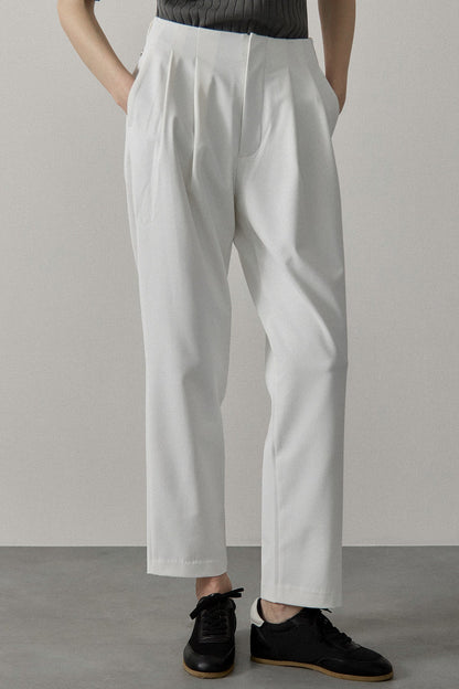 RELAXED DOUBLE PLEATS TROUSERS - White