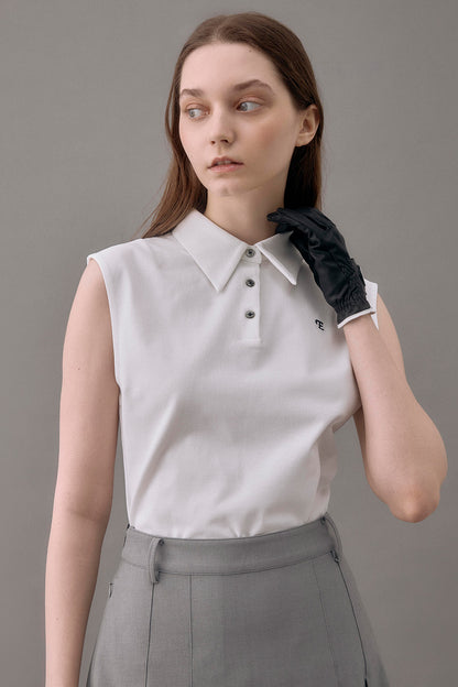 CLASSIC PIQUE SLEEVELESS TOP - White