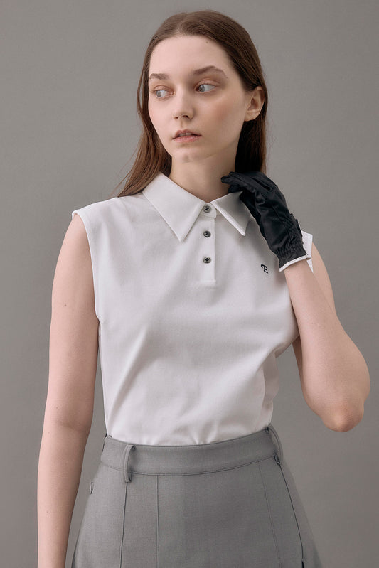CLASSIC PIQUE SLEEVELESS TOP - White