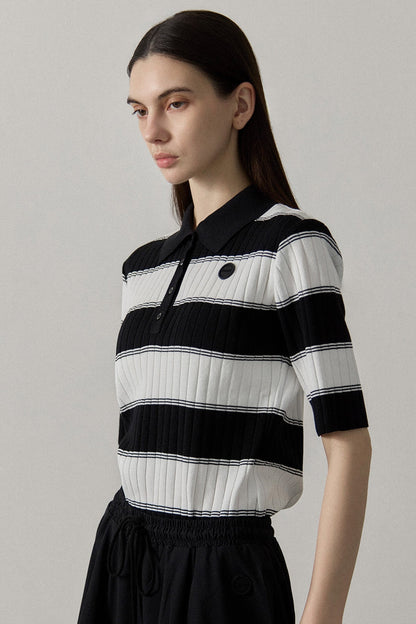 ORGANIC COTTON KNIT POLO - Black x White