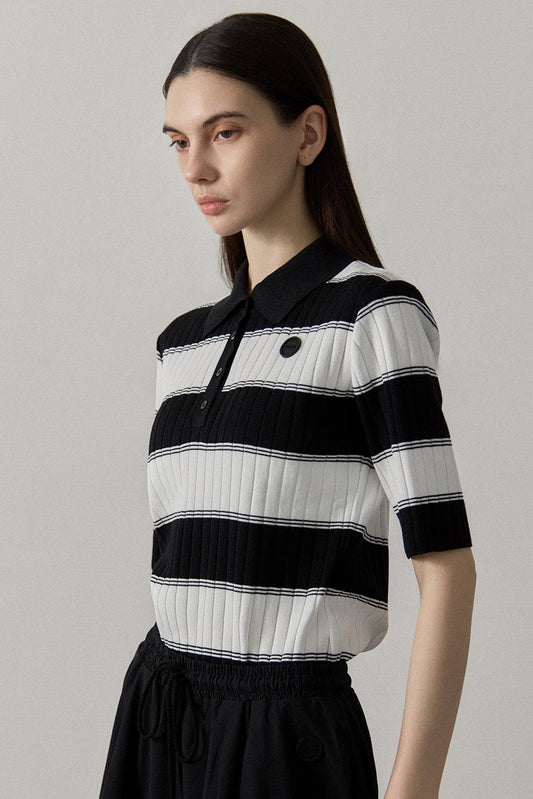 ORGANIC COTTON KNIT POLO - Black x White