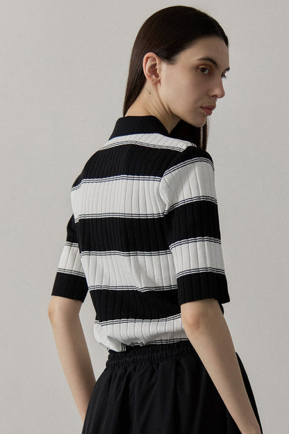 ORGANIC COTTON KNIT POLO - Black x White