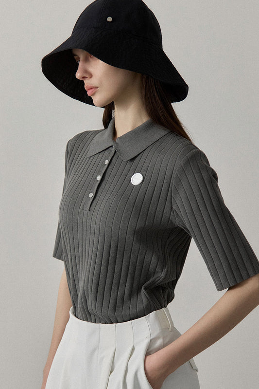 ORGANIC COTTON KNIT POLO - Gray