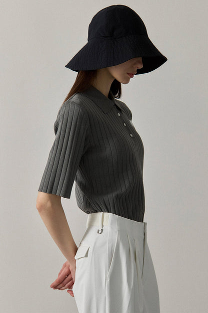 ORGANIC COTTON KNIT POLO - Gray