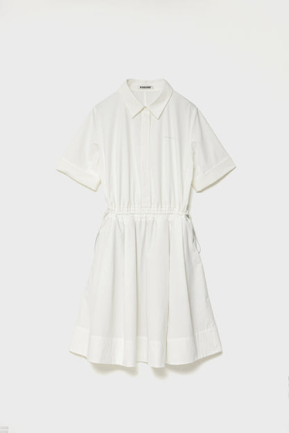 DRAWSTRING SHIRT DRESS - White