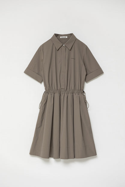 DRAWSTRING SHIRT DRESS - Brown