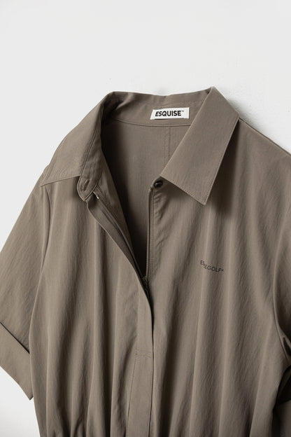 DRAWSTRING SHIRT DRESS - Brown
