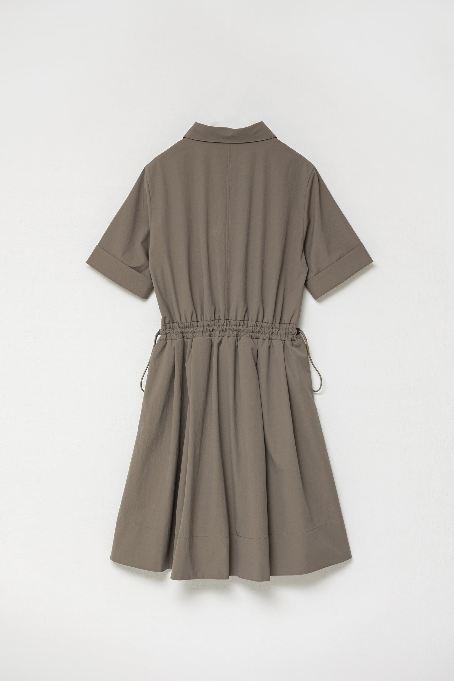 DRAWSTRING SHIRT DRESS - Brown