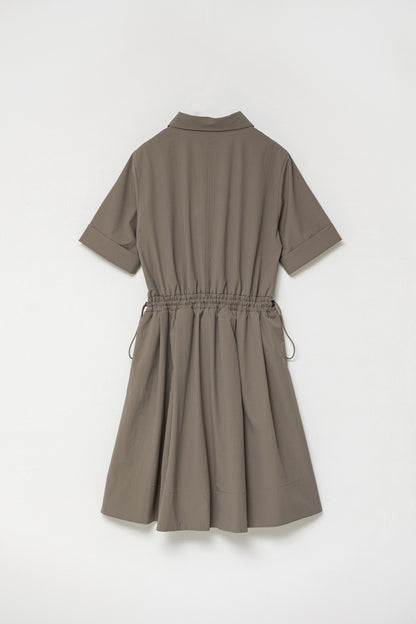 DRAWSTRING SHIRT DRESS - Brown