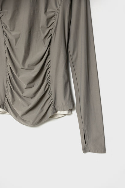 MOCKNECK GATHER TOP - Gray