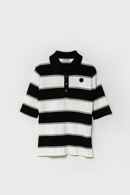 ORGANIC COTTON KNIT POLO - Black x White