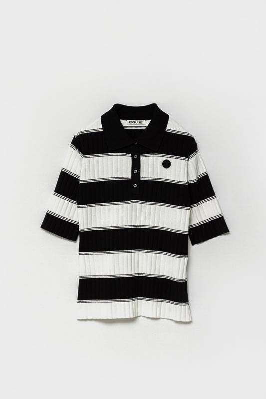 ORGANIC COTTON KNIT POLO - Black x White