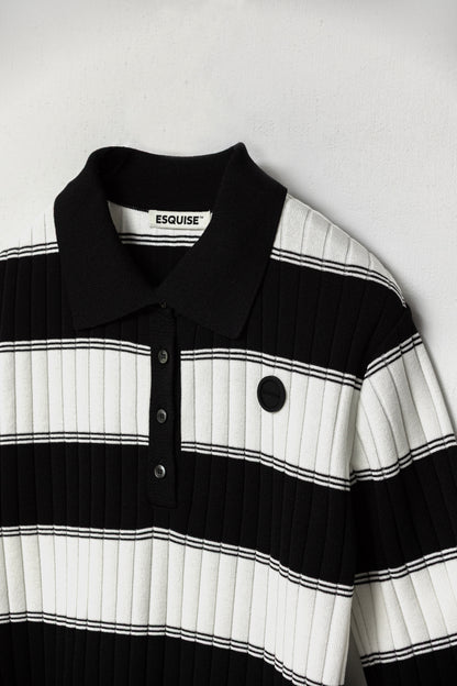 ORGANIC COTTON KNIT POLO - Black x White