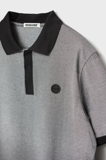 JACQUARD STRIPED POLO - Black&White