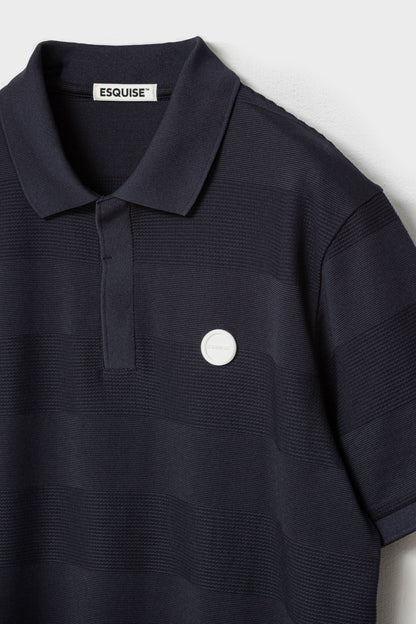 JACQUARD STRIPED POLO - Navy