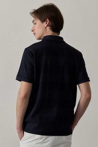 JACQUARD STRIPED POLO - Navy