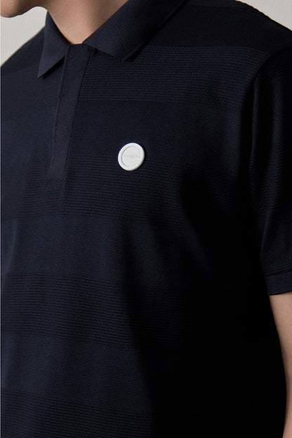 JACQUARD STRIPED POLO - Navy