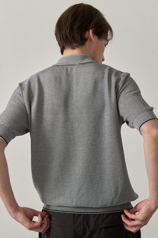 FINE WEAVE KNIT POLO - Black