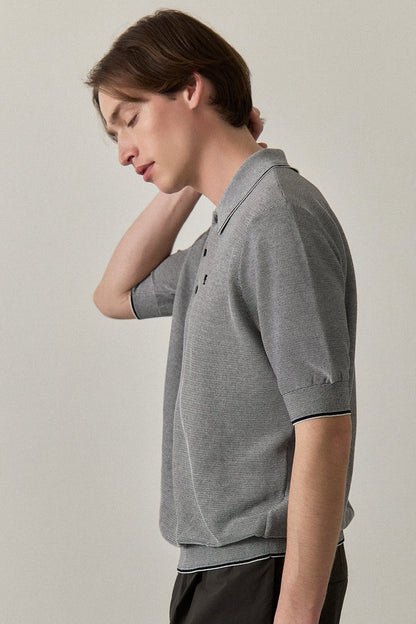 FINE WEAVE KNIT POLO - Black