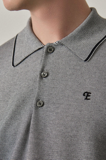 FINE WEAVE KNIT POLO - Black