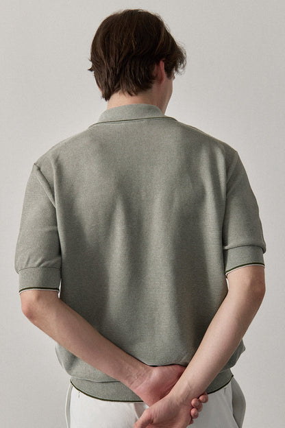 FINE WEAVE KNIT POLO - Khaki
